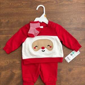 Carter'sNewborn Baby Boy's Christmas Santa 3 Piece Overall Red Set With Bib